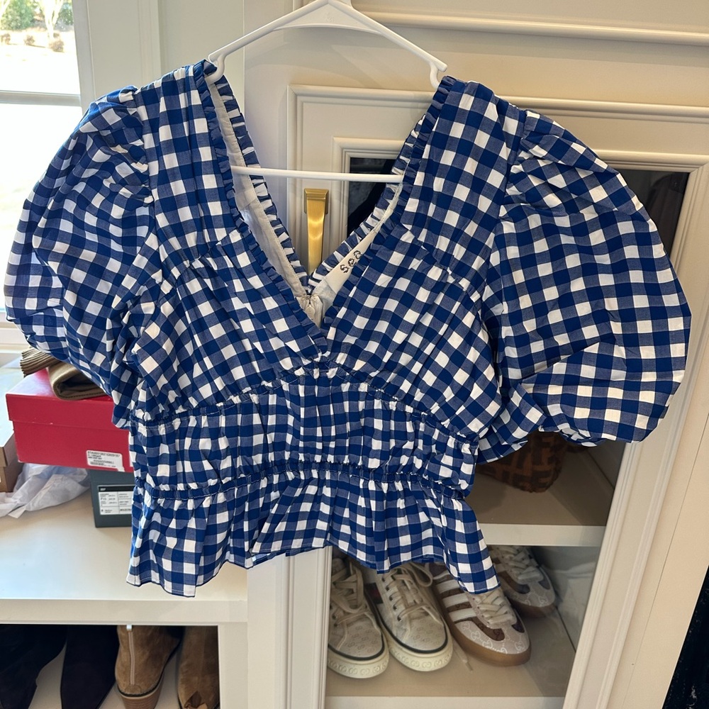 Sea NY Neci Gingham V Neck Top - NWT - Picture 3 of 4